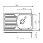 Chiuveta cu o cuva 49x77 cm, satinat, texturat - imagine 2