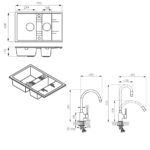 Set chiuveta bucatarie dubla 79x48 cm, grafit + baterie Zumba, pipa flexibila, neagra - imagine 2