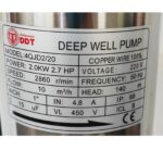 Pompa submersibila de apa curata, de mare adancime,DDT-PROFESSIONAL, 4QJD2-20 , 2000 W , 20 turbine, 10 m³/h , bobinaj cupru 100% - imagine 4