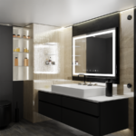 Oglinda LED Senzor Incanto Sistem Dezaburire Ceas Rama Neagra 80x60 cm Colectia Marcello Funghi