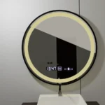 Oglinda LED Senzor MotionGlow Pavel Sistem Dezaburire Termometru si Ceas Rama Negru Periat Rotunda Diametru 60 cm Lumina Rece/Calda/Neutra Dimabila Colectia Marcello Funghi - imagine 5