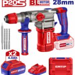 Ciocan rotopercutor cu 2 acumulatori 4.0Ah, motor fara perii (brushless), 28mm, 2.0J, 3 burghie, cutie de transport - ELRH202882, EMTOP