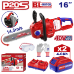 Fierastrau/Drujba cu lant cu 2 baterii 4.0AH, motor fara perii (brushless), 40cm - ELGA401682, EMTOP