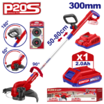 Motocoasa electrica/Trimmer cu 1 acumulator 2.0AH, maner reglabil, 2.0AH, 300mm - ELGT203285, EMTOP