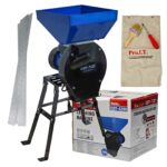 Moara electrica cu suport din metal pentru cereale si stiuleti, DDT-TOP,Cuva Mare, motor 4.2 kw , 3000 rpm, 320 kg/h, 4 site de rezerva, 20 ciocanele,bonus sac,surubelnita si perie,Buton on/off