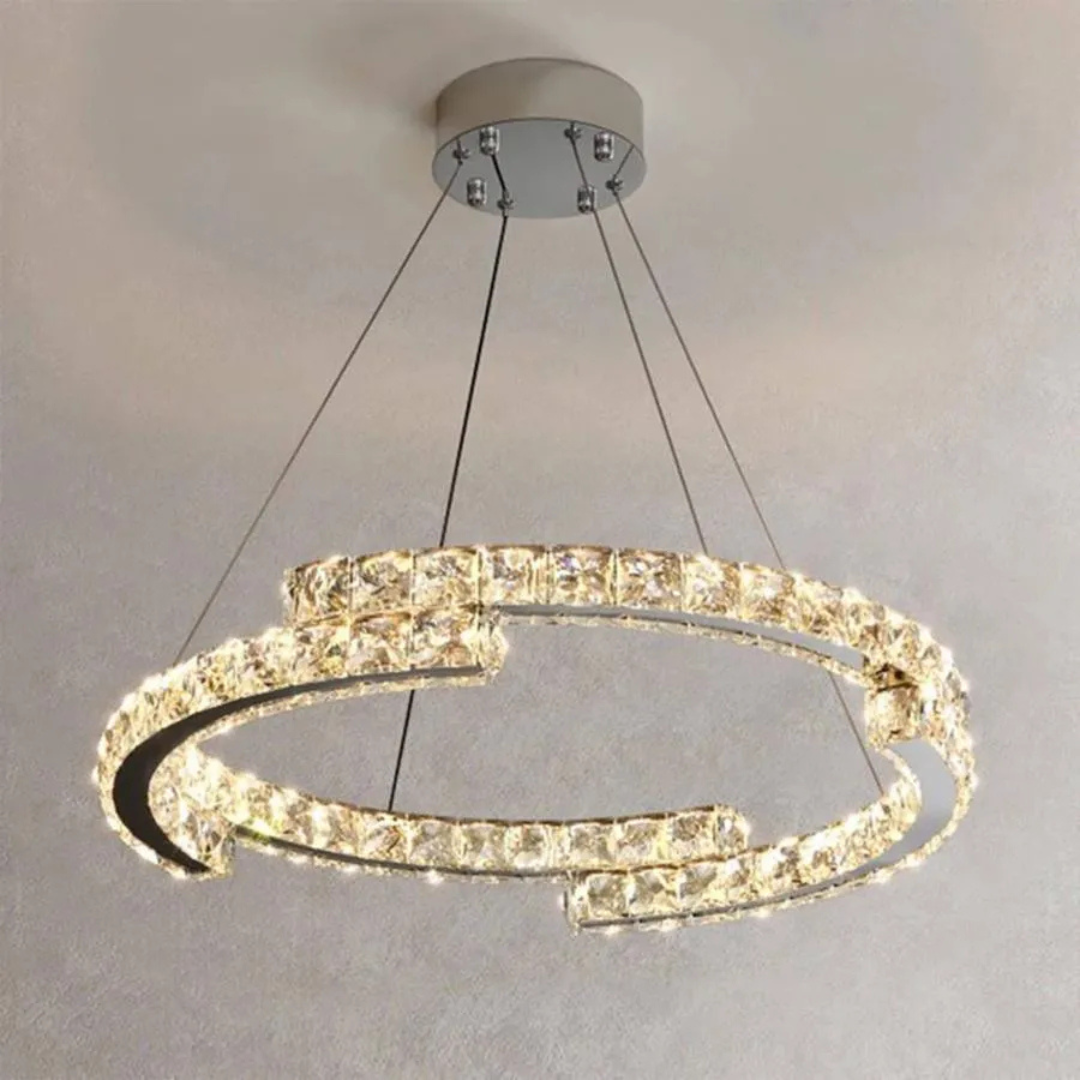 Lustra LED suspendata cu telecomanda si cristal MIA Yonca, 39W, 1 Cerc, lumina Rece/Calda/Neutra, Dimabila, Crom Lucios - imagine 5