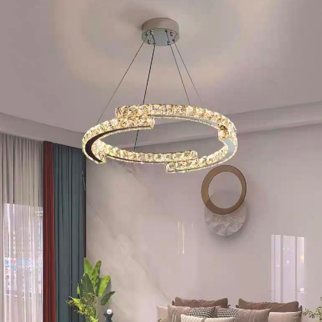 Lustra LED suspendata cu telecomanda si cristal MIA Yonca, 39W, 1 Cerc, lumina Rece/Calda/Neutra, Dimabila, Crom Lucios - imagine 1