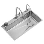 Set Chiuveta Bucatarie Inox, Cuva Universala cu Dop Scurgere, Spalator Pahare, Negru Grafit, 75x45X21cm - imagine 4
