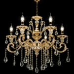 Candelabru Cristal Luciano, 6*E14, Auriu, Metal si Cristal