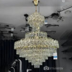 Candelabru Junnut 21*E27, Cristal si Metal, Auriu