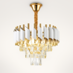 Candelabru Cristal VERSAILLES Petito 3xE14, Diametru 30cm, Auriu Lucios si Alb, Inaltime Reglabila - imagine 3