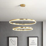 Lustra LED suspendata cu telecomanda CHRISTINE, 41W, 2 Cercuri, lumina Rece/Calda/Neutra, Dimabila, Auriu Lucios, Inaltime Reglabila