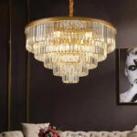 Candelabru Cristal CHAMBORD Eleganza 8xE14, Diametru 48cm, Auriu Mat, Inaltime Reglabila - imagine 5