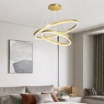 Lustra LED suspendata cu telecomanda CHRISTINE, 41W, 2 Cercuri, lumina Rece/Calda/Neutra, Dimabila, Auriu Lucios, Inaltime Reglabila - imagine 4