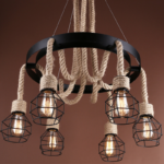 Lustra Roata LV580/6BK, 6*E27, Maro, Metal si Sfoara