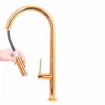 Baterie Bucatarie cu Dus Extractibil, Alama Sanitara, Auriu, CF2043 - imagine 4