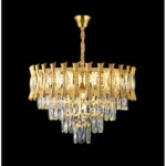 Candelabru Cristal HAMPTON Nobile 5xE14, Diametru 40cm, Auriu Lucios, Inaltime Reglabila