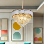 Candelabru Cristal VERSAILLES Nobile 4xE14, Diametru 40cm, Auriu Lucios si Alb, Inaltime Reglabila