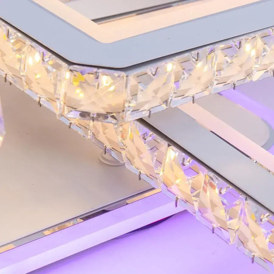 Lustra LED cu telecomanda si cristal LEILA 237W, 8 Patrate, lumina Rece/Calda/Neutra, Dimabila, Alb Crom Lucios - imagine 5