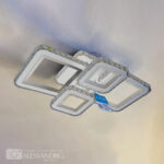 Lustra LED cu telecomanda si cristal BLAKELY RGB 154W, 4 Patrate, lumina Rece/Calda/Neutra, Dimabila, Alb