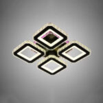 Lustra LED cu telecomanda si cristal BLAKELY RGB 74W, 4 Patrate, lumina Rece/Calda/Neutra, Dimabila, Negru