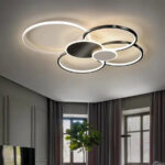 Lustra LED cu telecomanda KILLIAN 74W, 6 Cercuri, lumina Rece/Calda/Neutra, Dimabila, Negru Alb