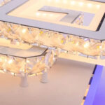 Lustra LED cu telecomanda si cristal LEILA 154W, 3 Patrate, lumina Rece/Calda/Neutra, Dimabila, Alb Crom Lucios - imagine 3