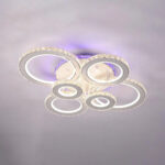 Lustra LED cu telecomanda si cristal MEILI ZAFINA RGB 238W, 6 Cercuri, lumina Rece/Calda/Neutra, Dimabila, Alb