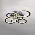 Lustra LED cu telecomanda si cristal MEILI ZAFINA RGB 238W, 6 Cercuri, lumina Rece/Calda/Neutra, Dimabila, Negru