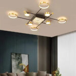 Lustra LED cu telecomanda si cristal MISEL 168W, 9 Elemente, lumina Rece/Calda/Neutra, Dimabila, Negru Auriu - imagine 3