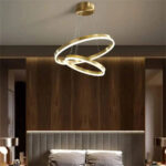 Lustra LED suspendata cu telecomanda AZARIAH 112W, 2 Cercuri, lumina Rece/Calda/Neutra, Dimabila, Auriu Lucios, Inaltime Reglabila - imagine 3