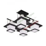 Lustra Clasica Aramis cu lemn, Abajur Patrat, 4 X Dulie E27, Alb / Negru - imagine 3