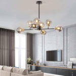 Lustra Jermija cu Abajur, 8x E27, Auriu Negru - imagine 5