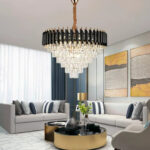 Candelabru Cristal VERSAILLES Magno 8xE27, Diametru 60cm, Auriu Lucios si Negru, Inaltime Reglabila - imagine 5