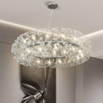 Candelabru Cristal MINUET 12x G9, Diametru 60cm, Argintiu Lucios, Inaltime Reglabila