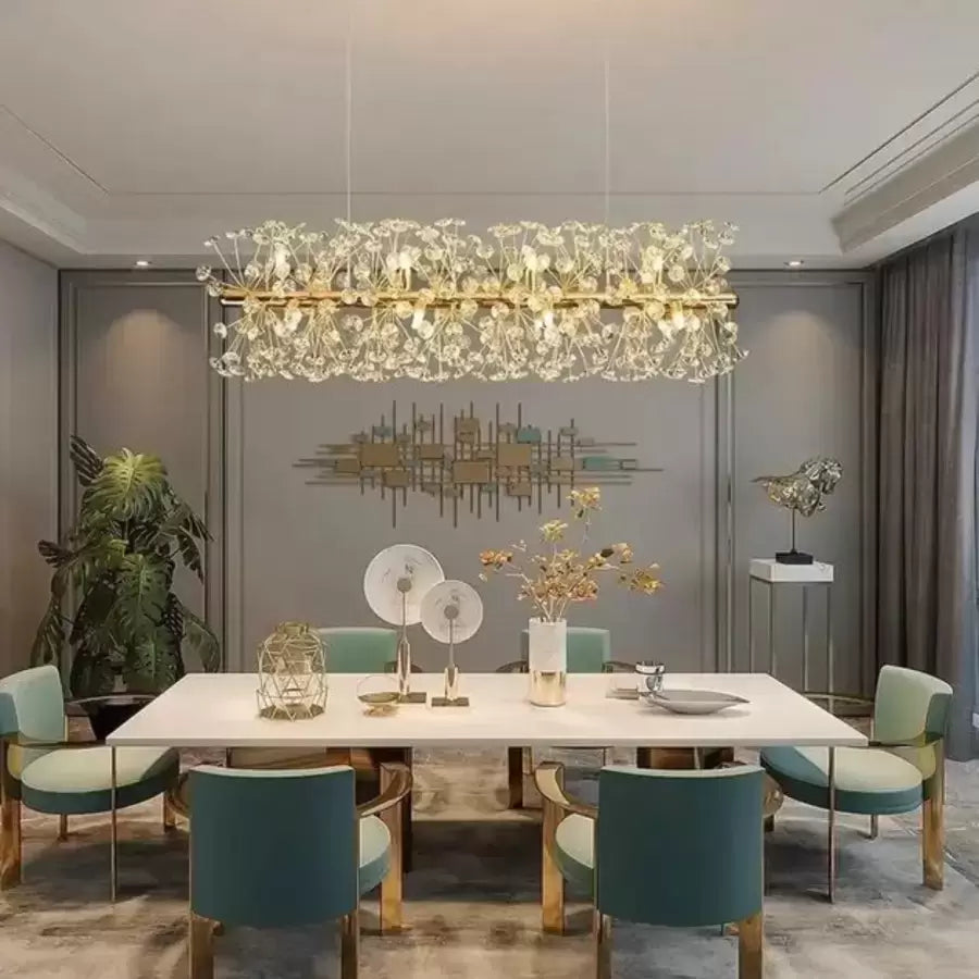 Candelabru Cristal MINUET 9x G9, Lungime 70cm, Auriu Lucios, Inaltime Reglabila - imagine 1