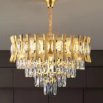 Candelabru Cristal HAMPTON Nobile 5xE14, Diametru 40cm, Auriu Lucios, Inaltime Reglabila - imagine 3