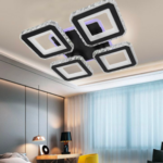Lustra LED cu telecomanda si cristal LEILA RGB 79W, 4 Patrate, lumina Rece/Calda/Neutra, Dimabila, Negru Crom Lucios - imagine 5
