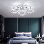 Lustra LED cu telecomanda si cristal ALANUBIS 61W, 5 Cercuri, lumina Rece/Calda/Neutra, Dimabila, Crom Lucios - imagine 3