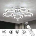 Lustra LED cu telecomanda si cristal ALANUBIS 61W, 5 Cercuri, lumina Rece/Calda/Neutra, Dimabila, Crom Lucios - imagine 4