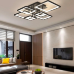 Lustra LED cu telecomanda ELLA 124W, 6 Patrate, lumina Rece/Calda/Neutra, Dimabila, Negru, Metal si Acril