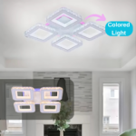 Lustra LED cu telecomanda si cristal LEILA RGB 79W, 4 Patrate, lumina Rece/Calda/Neutra, Dimabila, Alb Crom Lucios - imagine 4