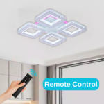 Lustra LED cu telecomanda si cristal LEILA RGB 79W, 4 Patrate, lumina Rece/Calda/Neutra, Dimabila, Alb Crom Lucios - imagine 3