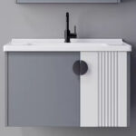 Set Mobilier pentru Baie MYKONOS, 60x40cm, 2 Piese, Gri si Alb - imagine 3