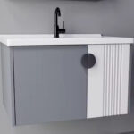 Set Mobilier pentru Baie MYKONOS, 60x40cm, 2 Piese, Gri si Alb - imagine 4