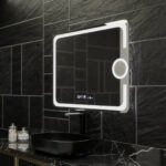 Oglinda LED Rectangulara, 80x60cm, Eclat MotionGlow Marcello, Sistem Dezaburire, Ceas & Termometru, Lupa Cosmetica, Dimabila