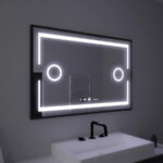 Oglinda LED Rectangulara, 120x80cm, Senzor MotionGlow Marcello, Sistem Dezaburire, Ceas & Termometru, Lupa Cosmetica, Dimabila
