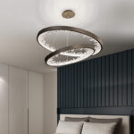 Lustra LED suspendata cu telecomanda, Cristale K9, 110W, 2 Cerc, lumina Rece/Calda/Neutra, Dimabila, Negru, Inaltime Reglabila