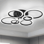 Lustra LED cu telecomanda BETTY 82W, 6 Cercuri, lumina Rece/Calda/Neutra, Dimabila, Negru