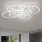 Lustra LED cu telecomanda BETTY 130W, 8 Cercuri, lumina Rece/Calda/Neutra, Dimabila, Alb